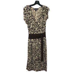 PERCEPTIONS NEW YORK Size 12 Brown Floral Wrap STRETCH DRESS SHORT SLEEVES Belt